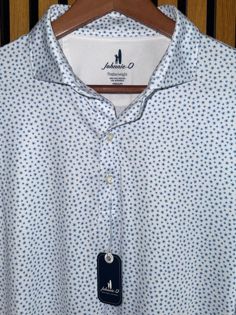 johnnie-O "Plumeria" Featherweight Polo in Tide Blue Micro-Floral - NWT - Picture 2 of 11